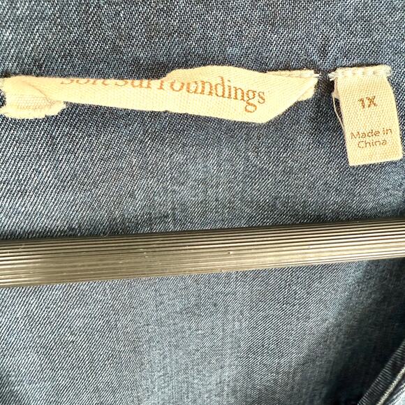 Soft Surroundings Plus Size 1X Denim Long Sleeve Blouse Shirt Top Cute Cozy - Picture 2 of 8